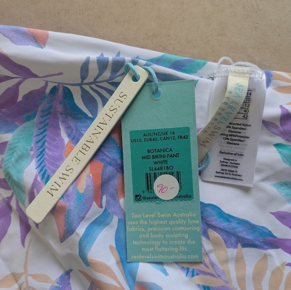 Sea Level NWT Botanica Mid rise Bikini Bottoms Size 10 - Picture 7 of 7